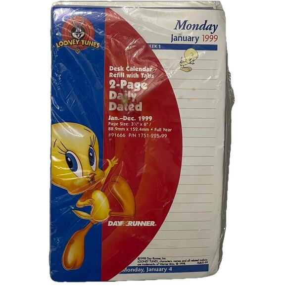 Vintage 1999 Looney Tunes Tweety Bird Desk Calendar Refill with Tabs Never Used - Picture 1 of 6